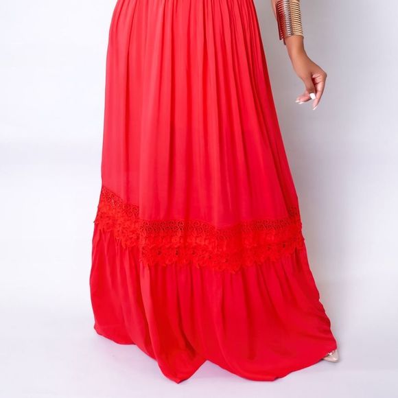 Red Maxi Dress With Crochet Detail - Picture 4 of 8